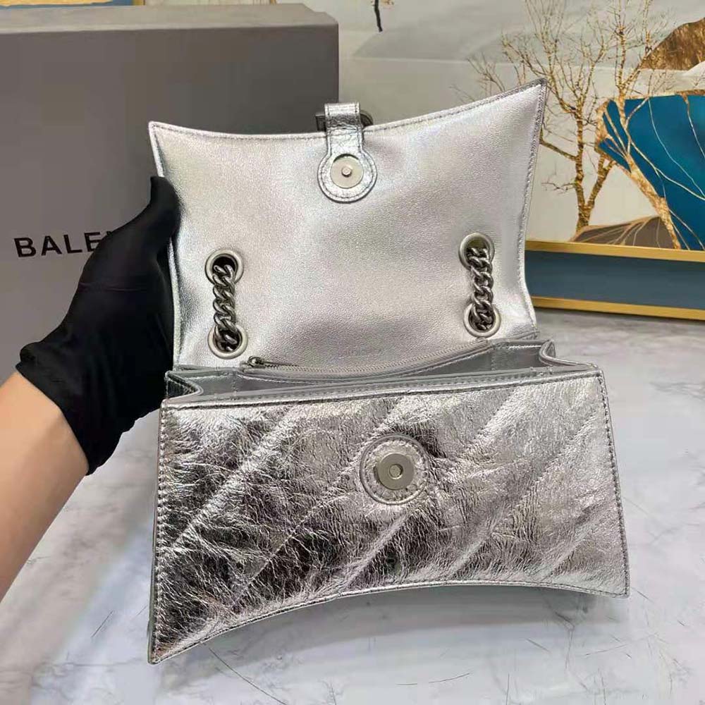 Balenciaga Women Crush Small Chain Bag Metallized Quilted in Silver 5 Balenciaga Women Crush Small Chain Bag Metallized Quilted in Silver - Image 5