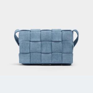 Bottega Veneta Women Cassette Intreccio Washed Denim Cross-Body Bag