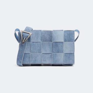 Bottega Veneta Women Cassette Medium Intreccio Denim-Effect Leather Crossbody Bag