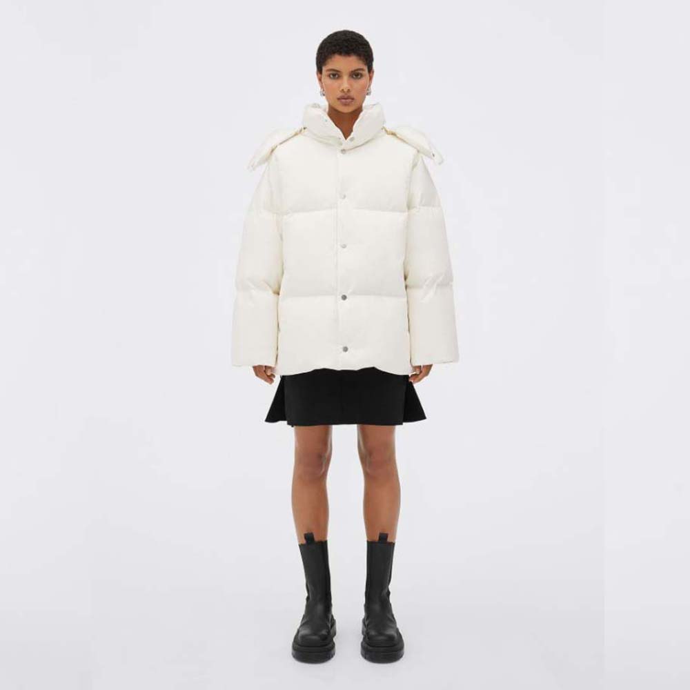 Bottega Veneta Women Frosted Poplin Puffer Jacket-White