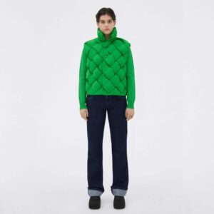 Bottega Veneta Women Intreccio Tech Nylon Vest-Green