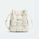 Bottega Veneta Women Small Cassette Bucket Bag in Lambskin Leather-White