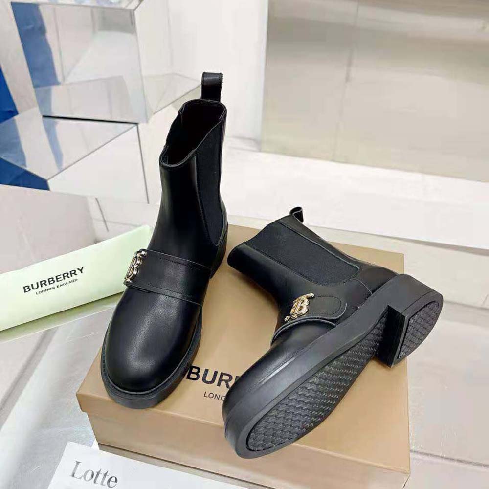 Burberry Women Monogram Motif Leather Chelsea Boots-Black 5 Burberry Women Monogram Motif Leather Chelsea Boots-Black - Image 5
