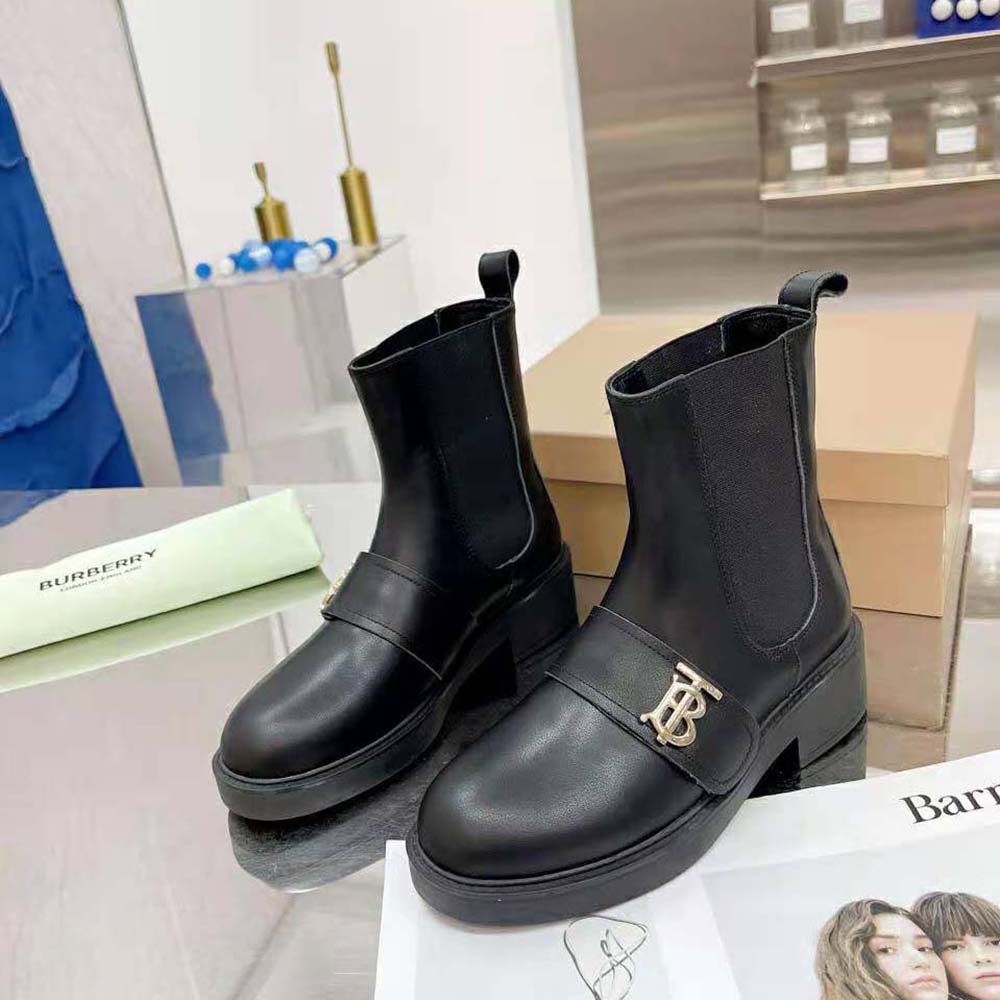 Burberry Women Monogram Motif Leather Chelsea Boots-Black 3 Burberry Women Monogram Motif Leather Chelsea Boots-Black - Image 3