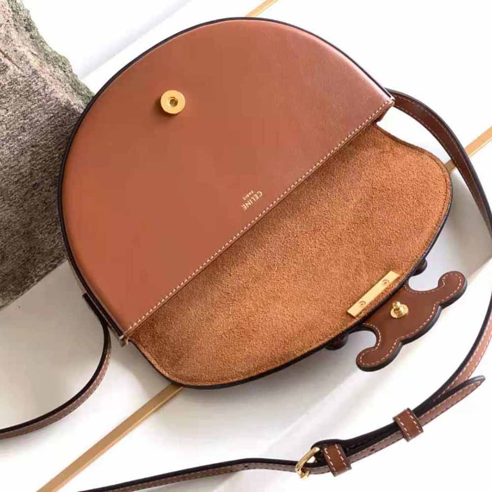 Celine - Half Moon Case Cuir Triomphe in Triomphe Canvas and Calfskin Leather - Brown - for Women