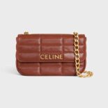 Celine Women Chain Shoulder Bag Matelasse Monochrome Celine in Quilted Goatskin-Brown