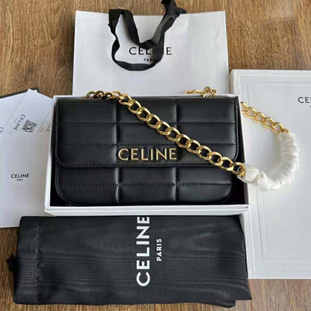 Celine Matelasse Chain Shoulder Bag Quilted Black in Goatskin with Gold-tone  - US