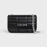 Celine Women Chain Shoulder Bag Matelasse Monochrome Celine in Quilted Goatskin-Silver