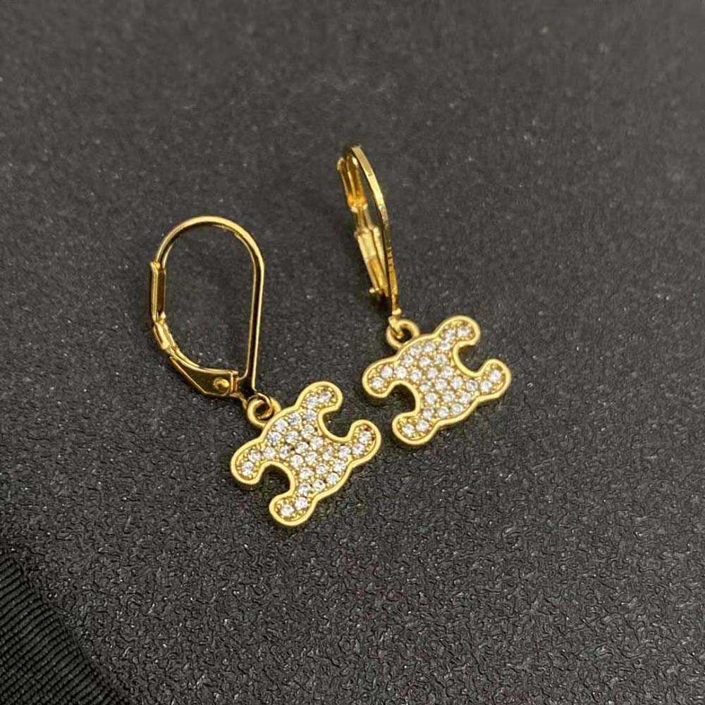 Women's Triomphe Swivel Earrings In Brass With Gold Finish, CELINE