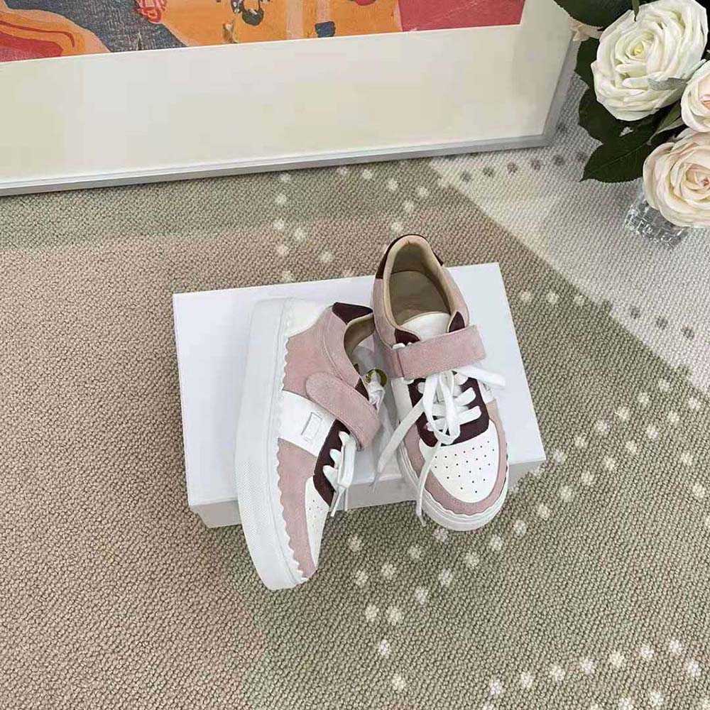 Chloe Sonnie Leather Velcro Strap Sneakers in Maple Pink