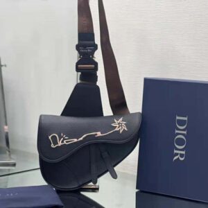 Dior And Shawn Saddle Bag Black in Grained Calfskin with Aluminum - US