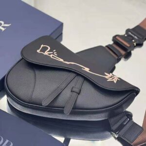 Saddle Bag with Strap Black Grained Calfskin