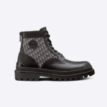 Dior Men Explorer Ankle Boot Black Smooth Calfskin and Beige and Black Dior Oblique Jacquard