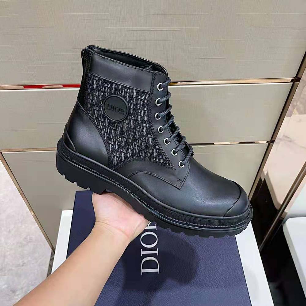 Dior Explorer Ankle Boot Black Smooth Calfskin and Dior Oblique