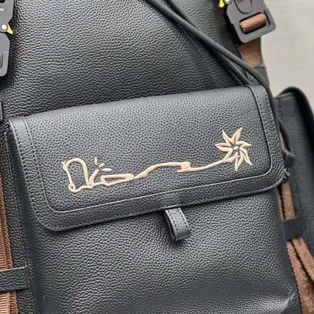 Dior Men Hit the Road Cactus Jack Dior Backpack Black Grained Calfskin with  Embroidered Signature