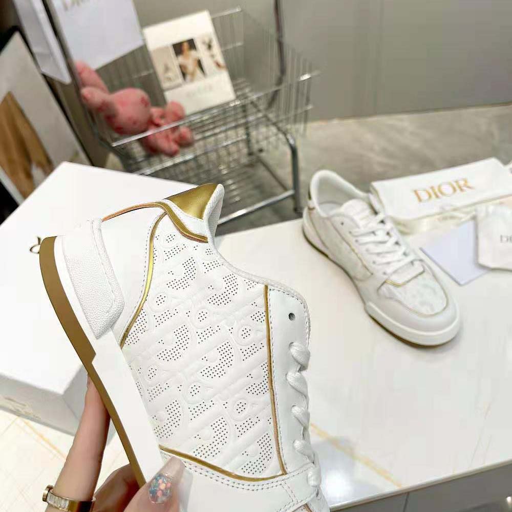 Dior Dior One White and Gold-Tone Dior Oblique Perforated Calfskin