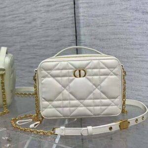 Dior Caro Box Bag Latte Quilted Macrocannage Calfskin