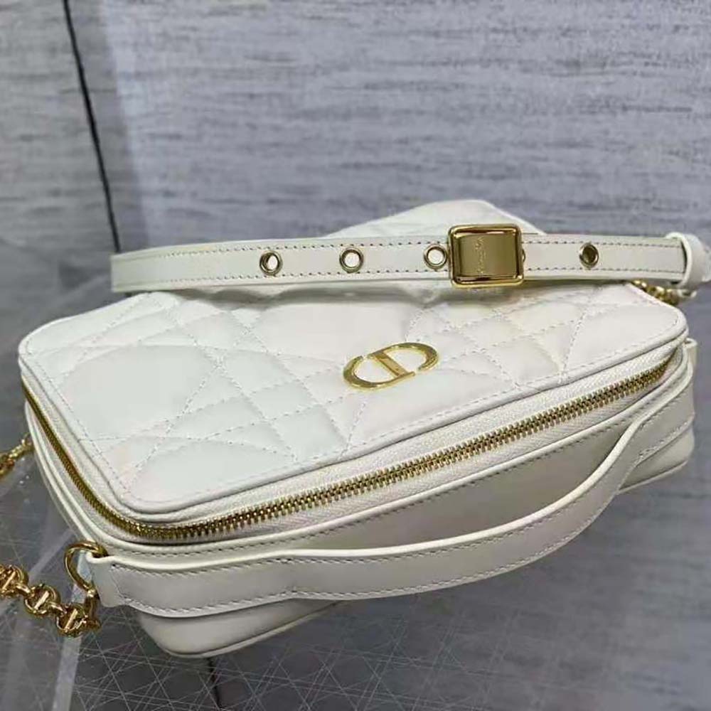 Dior Caro Box Bag Latte Quilted Macrocannage Calfskin