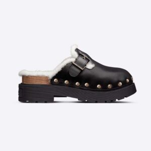 Dior Women Diorquake Clog Black Calfskin and White Shearling