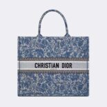 Dior Women Large Dior Book Tote Blue Dior Brocart Embroidery with Denim Effect