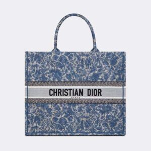 Dior Women Large Dior Book Tote Blue Dior Brocart Embroidery with Denim Effect