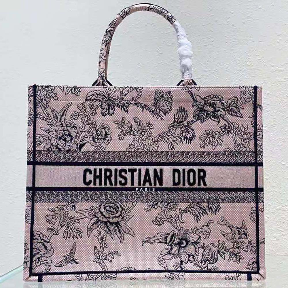 Dior - Large Dior Book Tote Powder Pink Dior Jardin Botanique Embroidery (42 x 35 x 18.5 cm) - Women