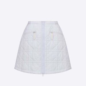 Dior Women Macrocannage Flared Miniskirt White Quilted Technical Taffeta