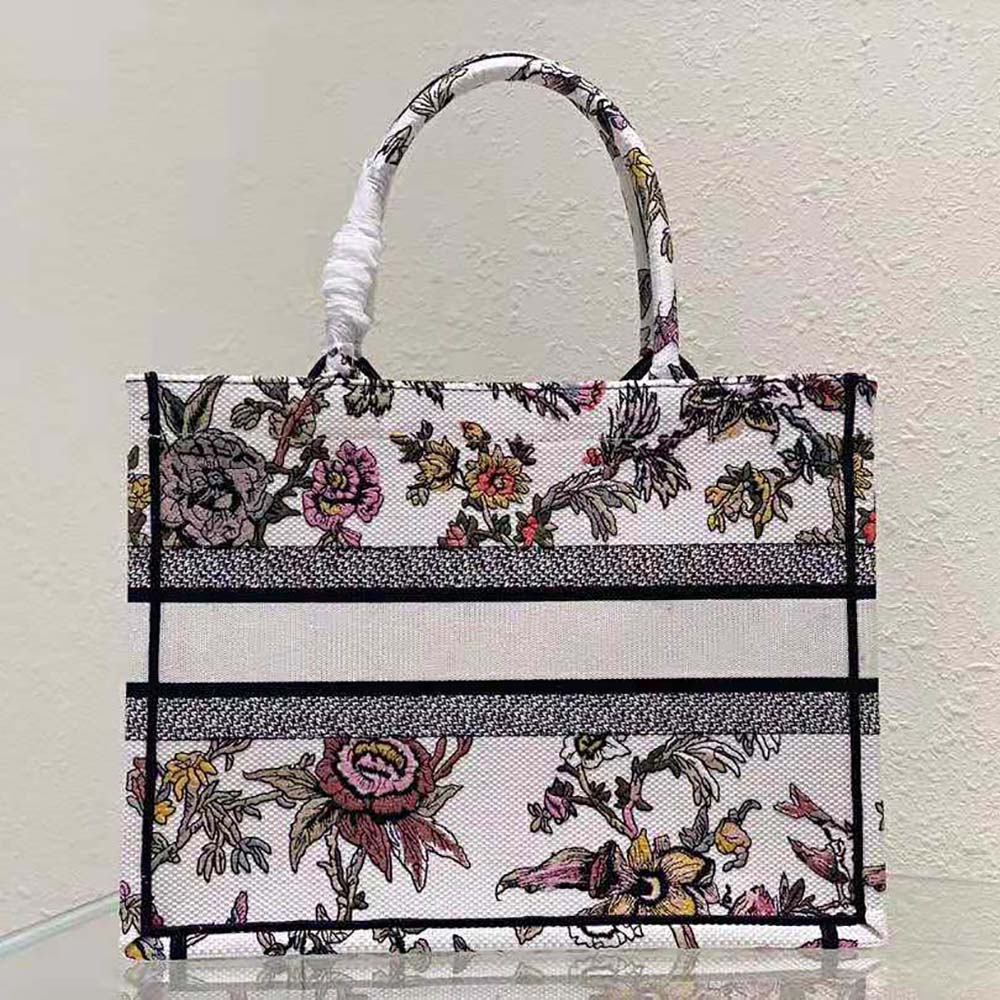 Dior Women Medium Dior Book Tote White Multicolor Dior Jardin Botanique  Embroidery