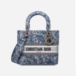 Dior Women Medium Lady D-Lite Bag Blue Dior Brocart Denim-Effect Embroidery