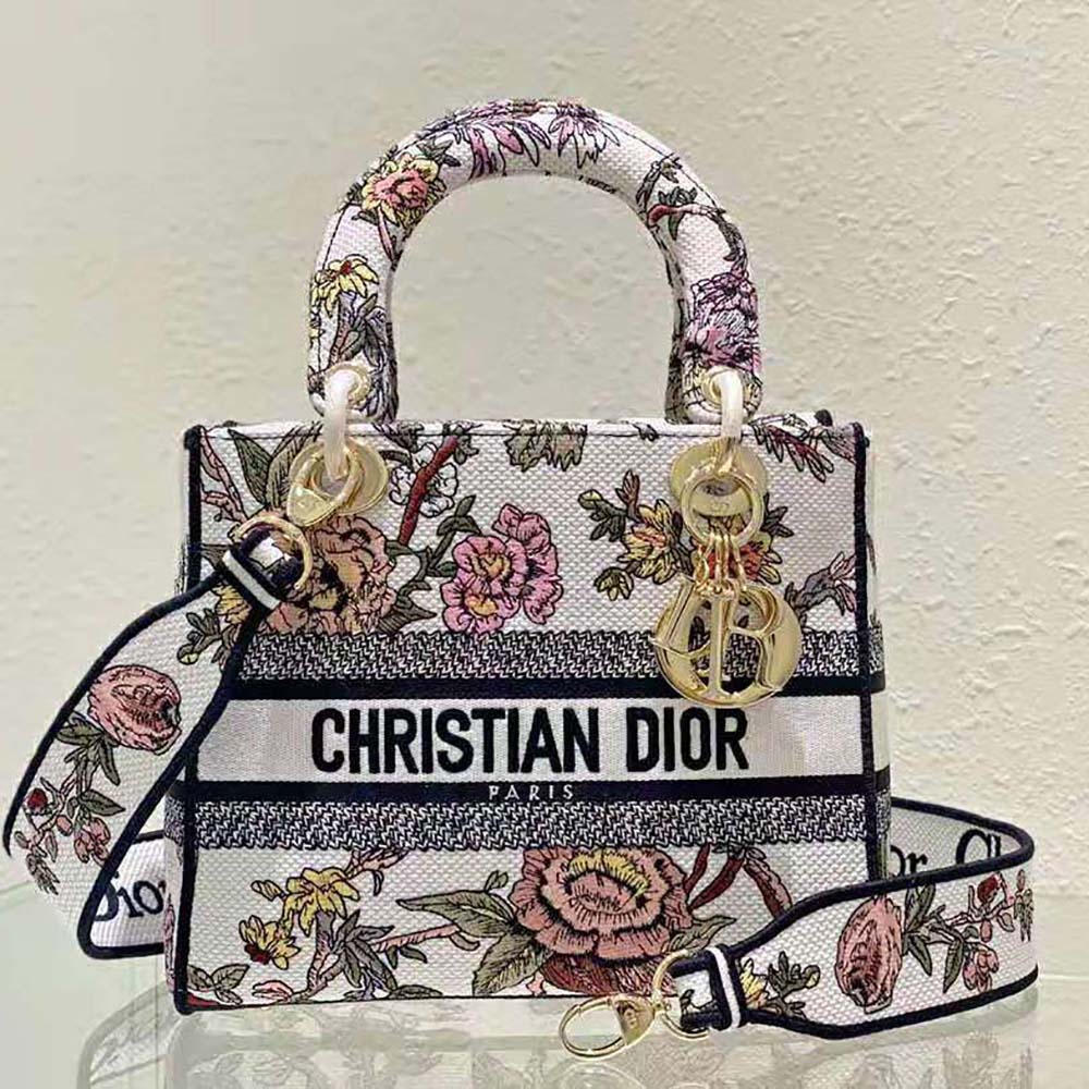 Dior - Medium Lady D-Lite Bag Powder Pink Dior Jardin Botanique Embroidery - Women