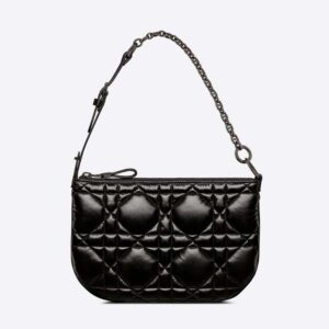 Dior Women Mini Dior Caro Tulip Bag Black Quilted Macrocannage Calfskin