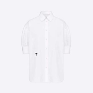Dior Women Puffed Short-Sleeved Blouse White Cotton Poplin