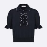 Dior Women Short-Sleeved Sweater Navy Blue Cashmere and Silk Knit