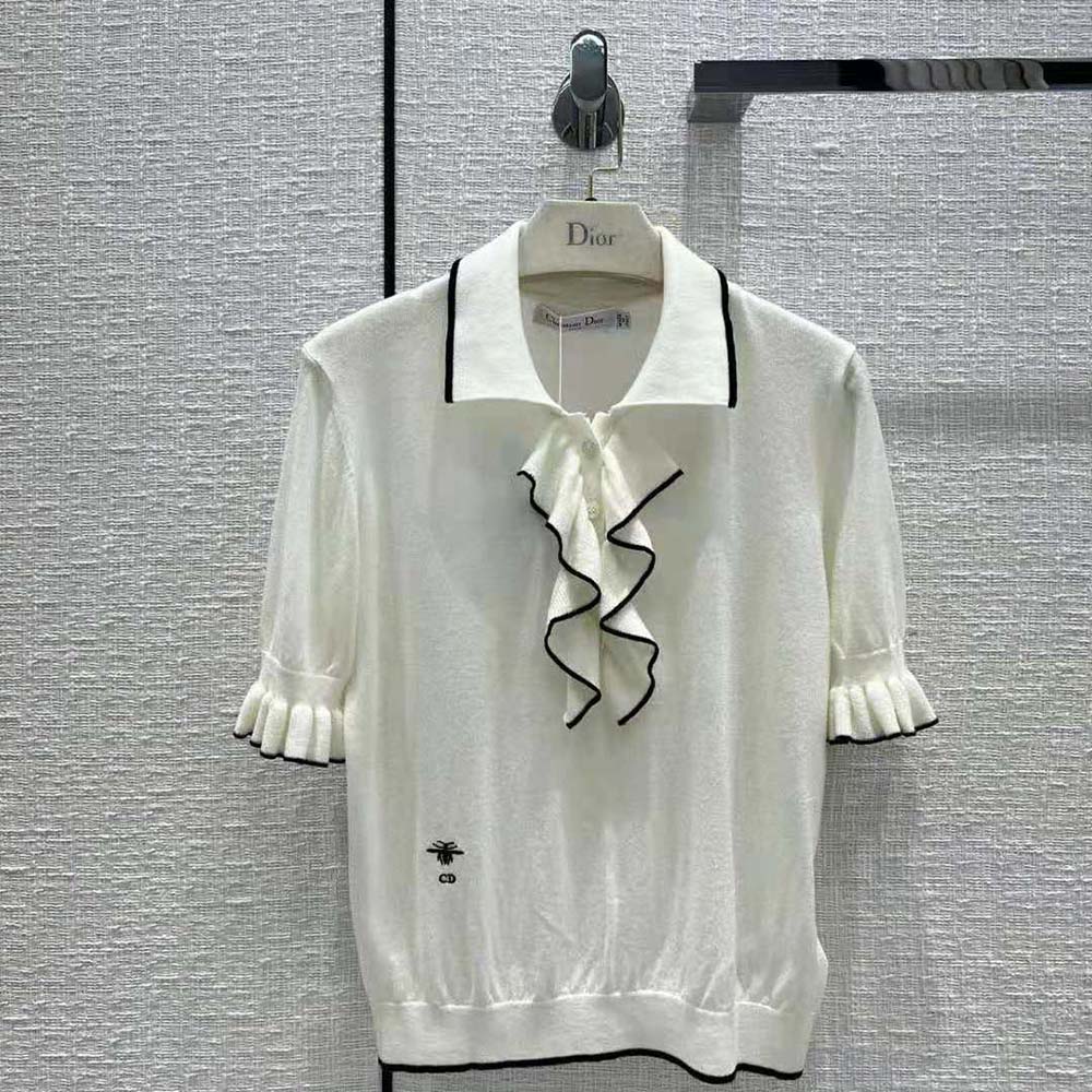 Dior Women Short-Sleeved Sweater White Cashmere and Silk Knit 2 Dior Women Short-Sleeved Sweater White Cashmere and Silk Knit - Image 2