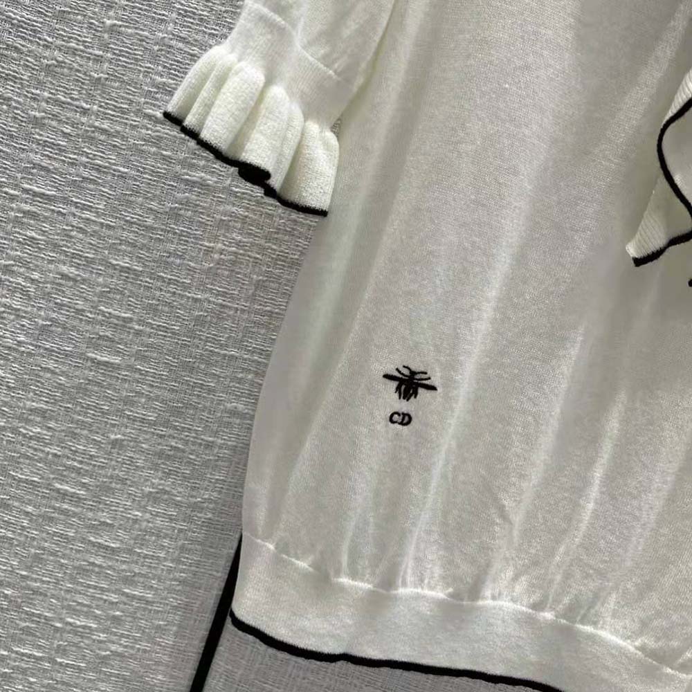 Dior Women Short-Sleeved Sweater White Cashmere and Silk Knit 8 Dior Women Short-Sleeved Sweater White Cashmere and Silk Knit - Image 8
