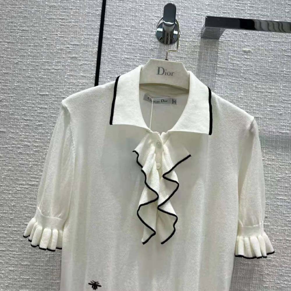 Dior Women Short-Sleeved Sweater White Cashmere and Silk Knit 4 Dior Women Short-Sleeved Sweater White Cashmere and Silk Knit - Image 4