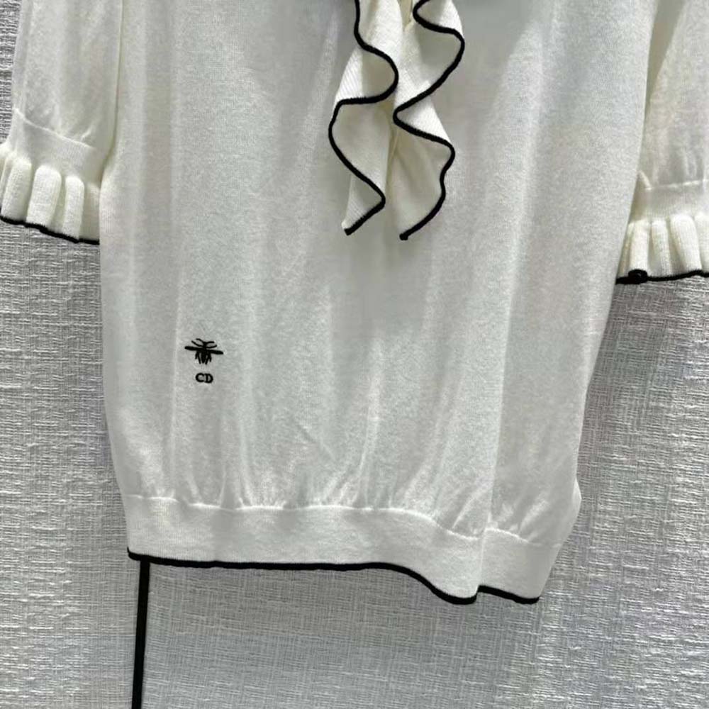 Dior Women Short-Sleeved Sweater White Cashmere and Silk Knit 7 Dior Women Short-Sleeved Sweater White Cashmere and Silk Knit - Image 7