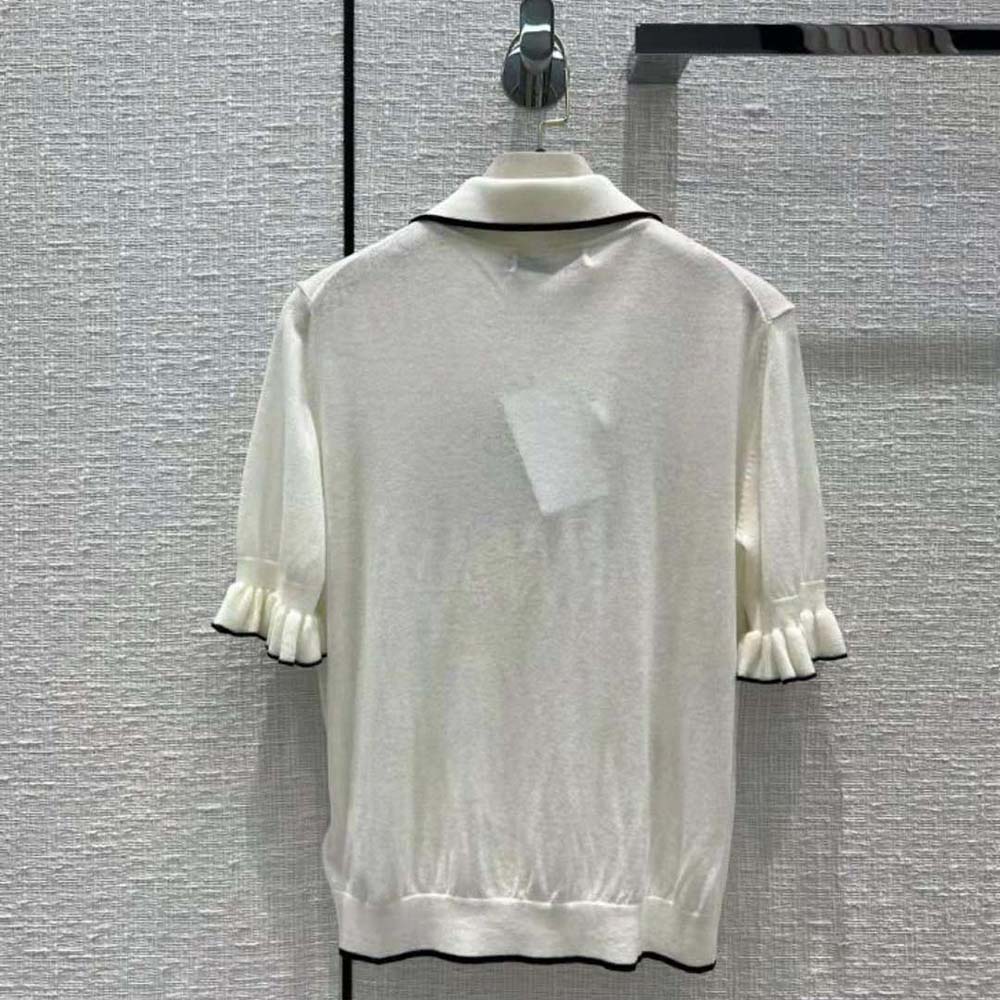 Dior Women Short-Sleeved Sweater White Cashmere and Silk Knit 3 Dior Women Short-Sleeved Sweater White Cashmere and Silk Knit - Image 3