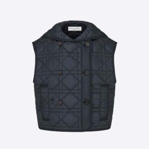 Dior Women Sleeveless Cropped Macrocannage Vest Navy Blue Quilted Technical Taffeta