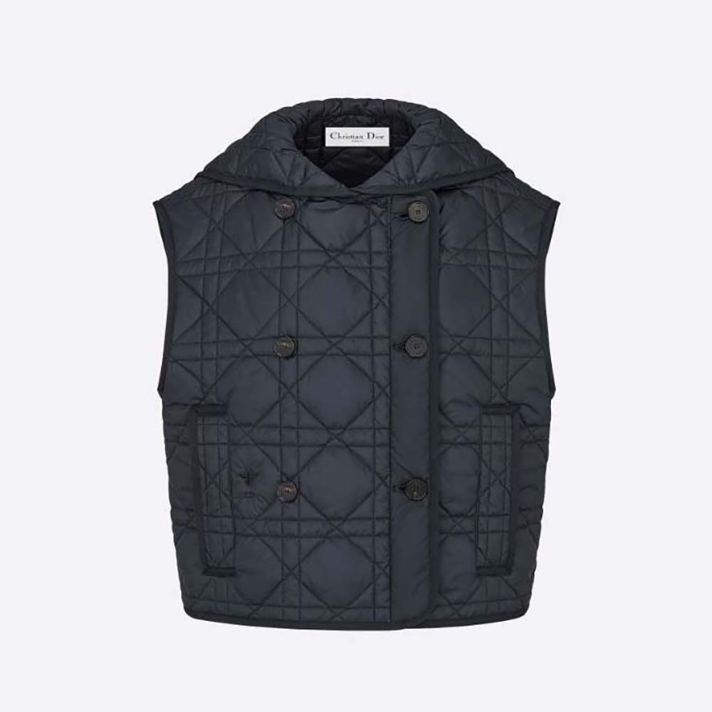 Macrocannage Vest Black Quilted Technical Taffeta