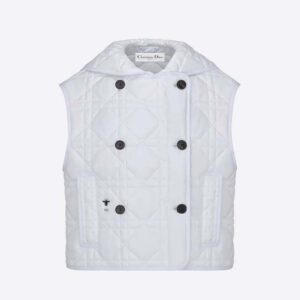 Dior Women Sleeveless Cropped Macrocannage Vest White Quilted Technical Taffeta