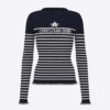 Dior Women Sweater Navy Blue and White Cotton Ribbed Knit with Signature