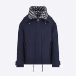 Dior Women Zipped-Hood Peacoat Navy Blue Double-Sided Wool and Silk with Dior Oblique Interior