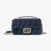 Fendi Women Baguette Chain Midi Dark Blue FF Tapestry Fabric Bag