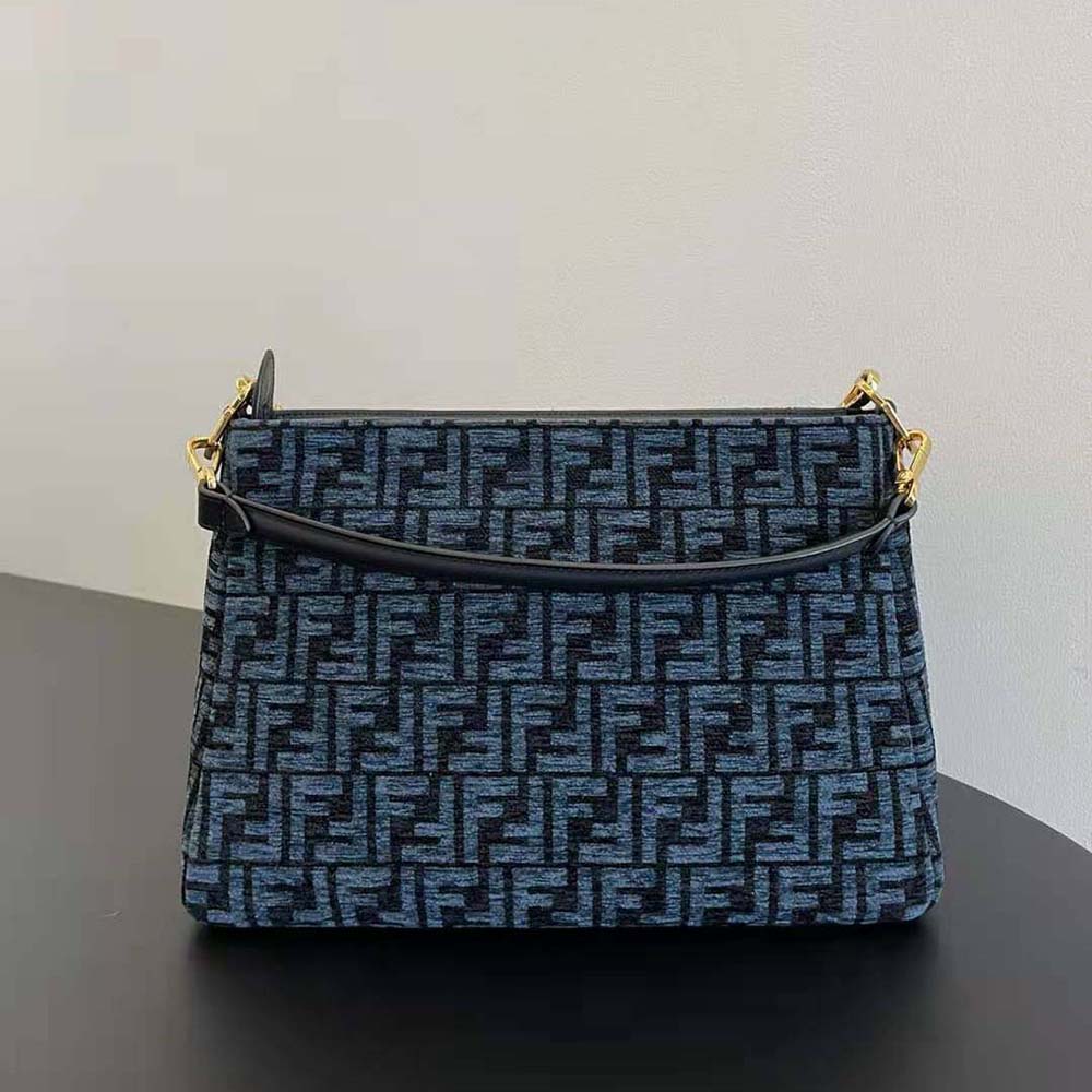 Fendi Women Fendi O'Lock Zipper Dark Blue Tapestry Fabric Bag