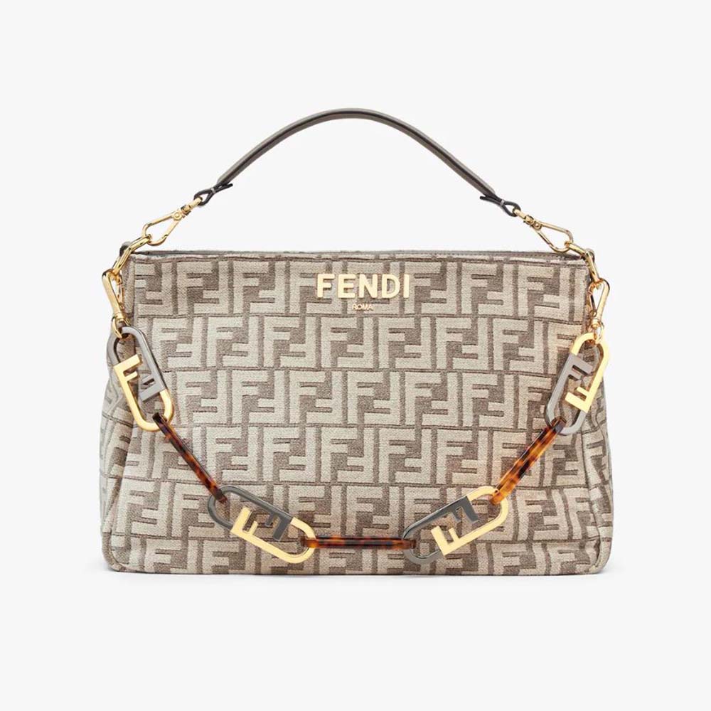 Fendi Women Fendi O'Lock Zipper Dove Gray Tapestry Fabric Bag