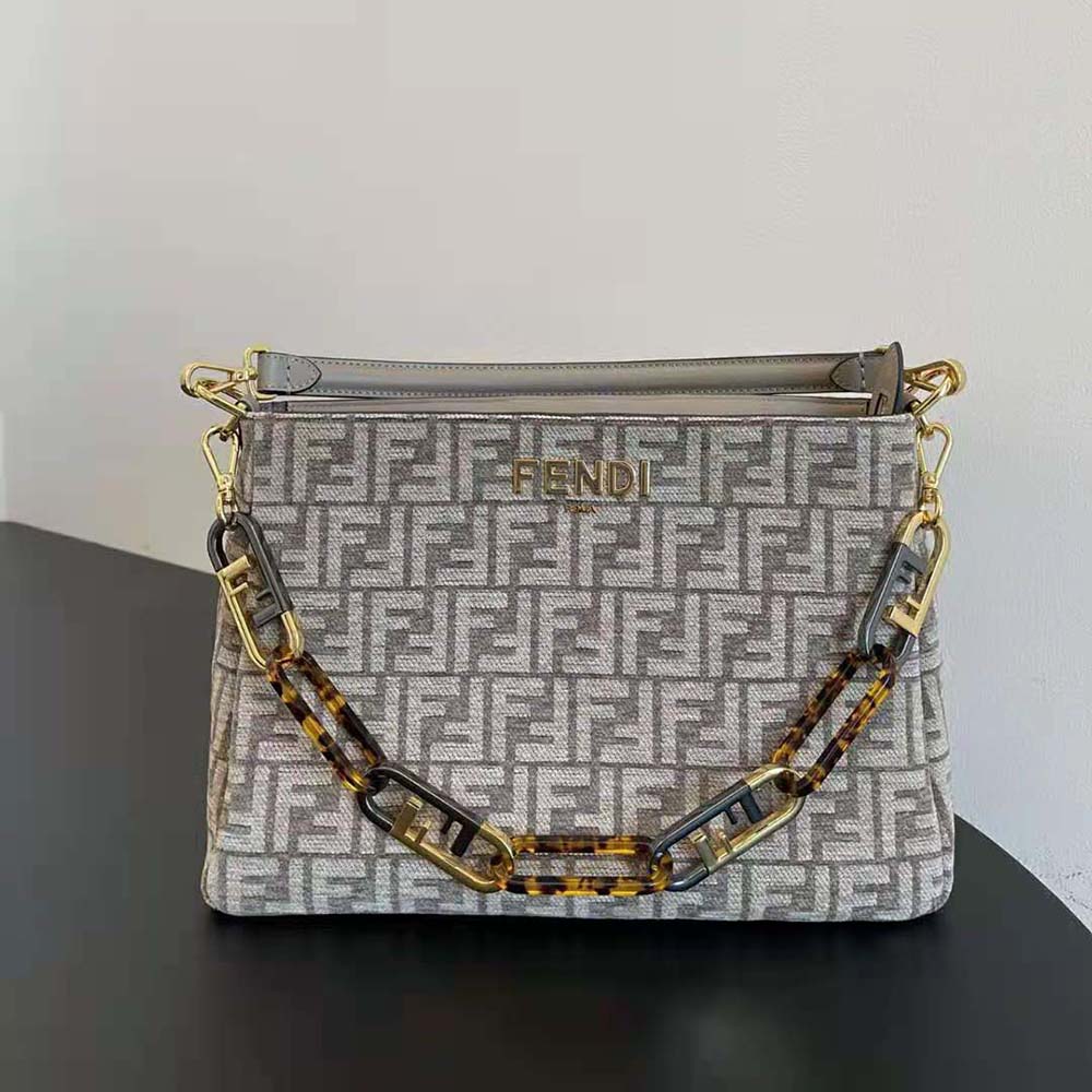 Fendi Women Fendi O'Lock Zipper Dove Gray Tapestry Fabric Bag