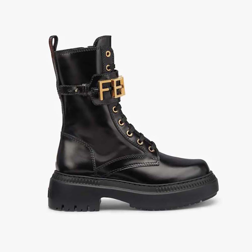 Fendi Women Fendigraphy Black Leather Biker Boots