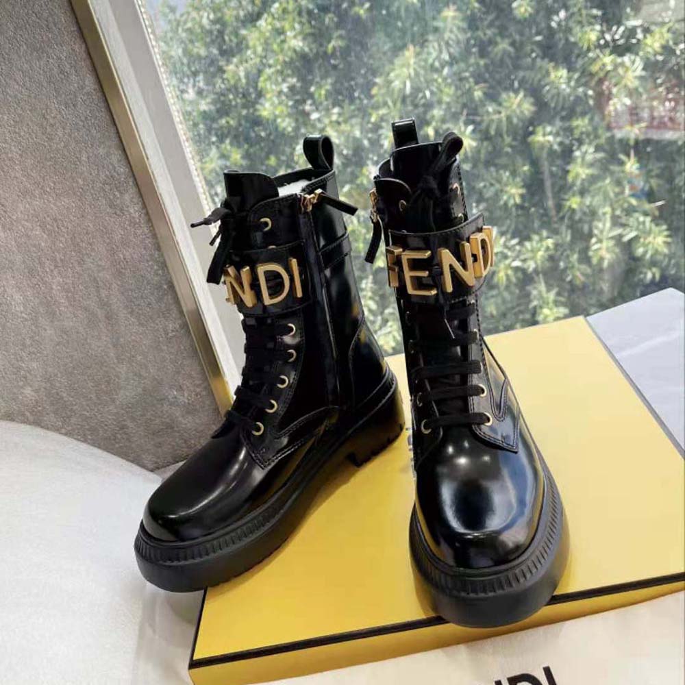 Shop FENDI 2022-23FW FENDI ☆Fendigraphy Black leather biker boots