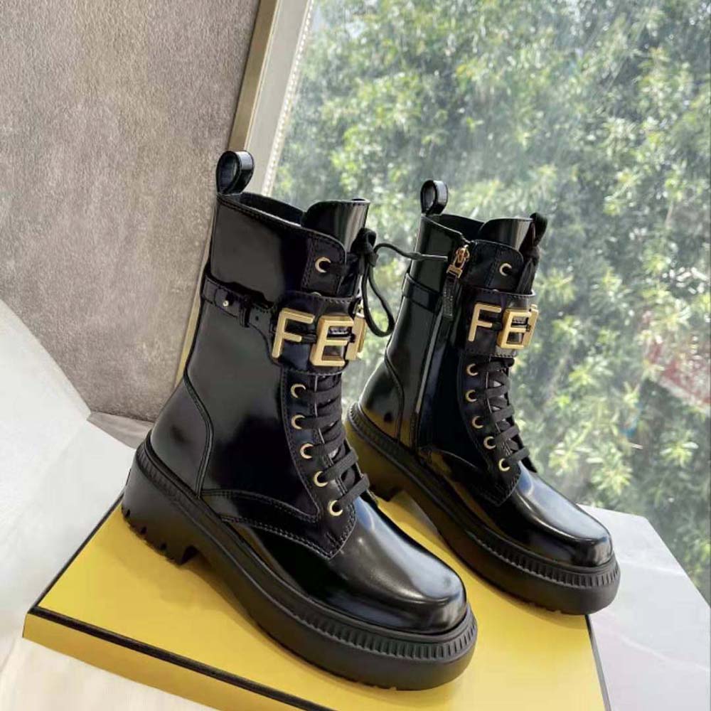 Shop FENDI 2022-23FW FENDI ☆Fendigraphy Black leather biker boots